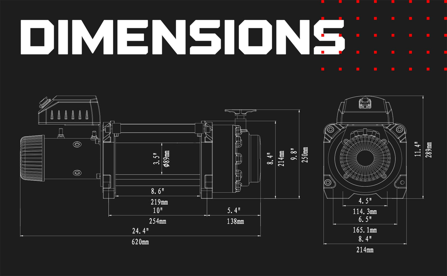 T1000 18,000lb Severe Duty 12v Electric Winch - Synthetic Rope