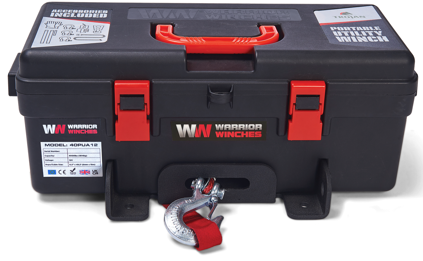 Trojan 4,000lb 12v Portable Utility Winch - Synthetic Rope