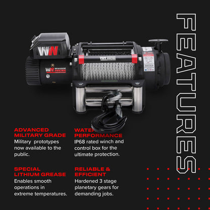 T1000 18000lb Electric Winch - 12v Steel Rope