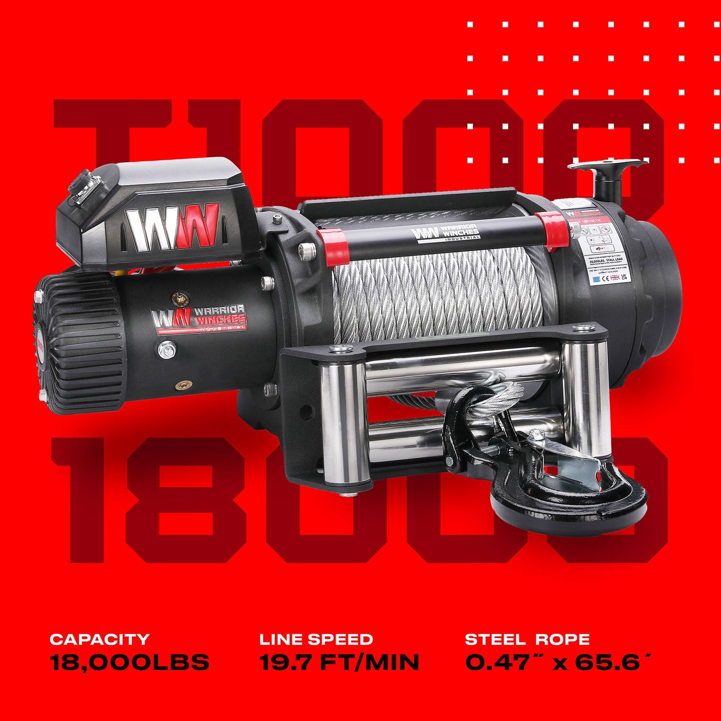 T1000 18000lb Electric Winch - 12v Steel Rope